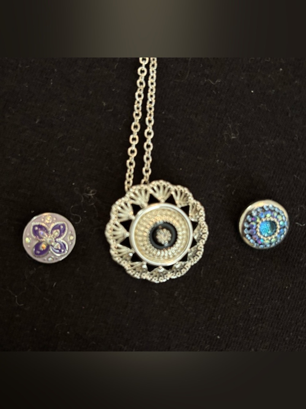 Silver Filigree Pendant Necklace with Blue Accent